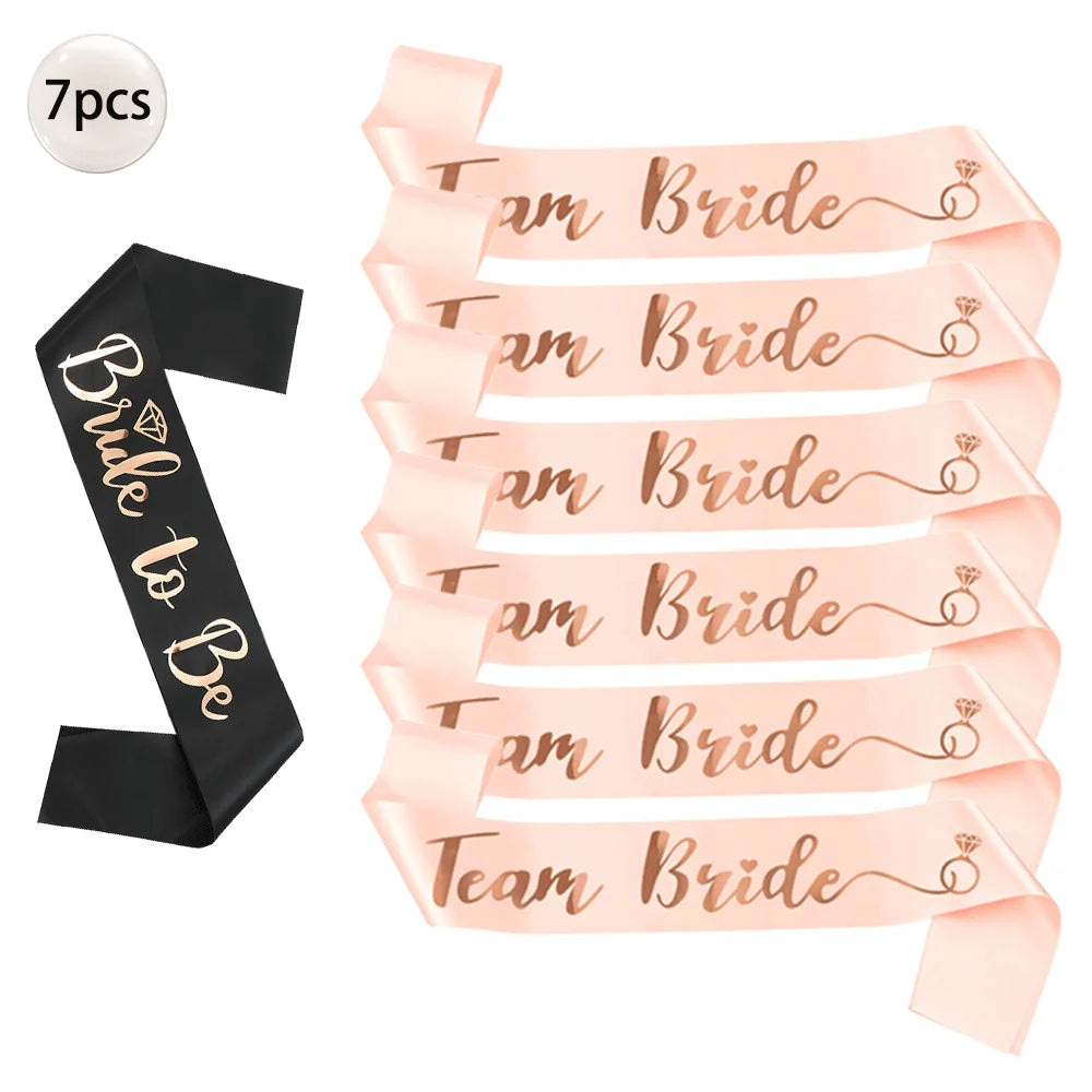 NEW Arrivals 6/7 PCS Set Team Bride Satin Sash Set White 7 Bride to Be Sash and 6 Silk Team Bride Sashes Bridal Shower Wedding Bachelorette Party Supplies