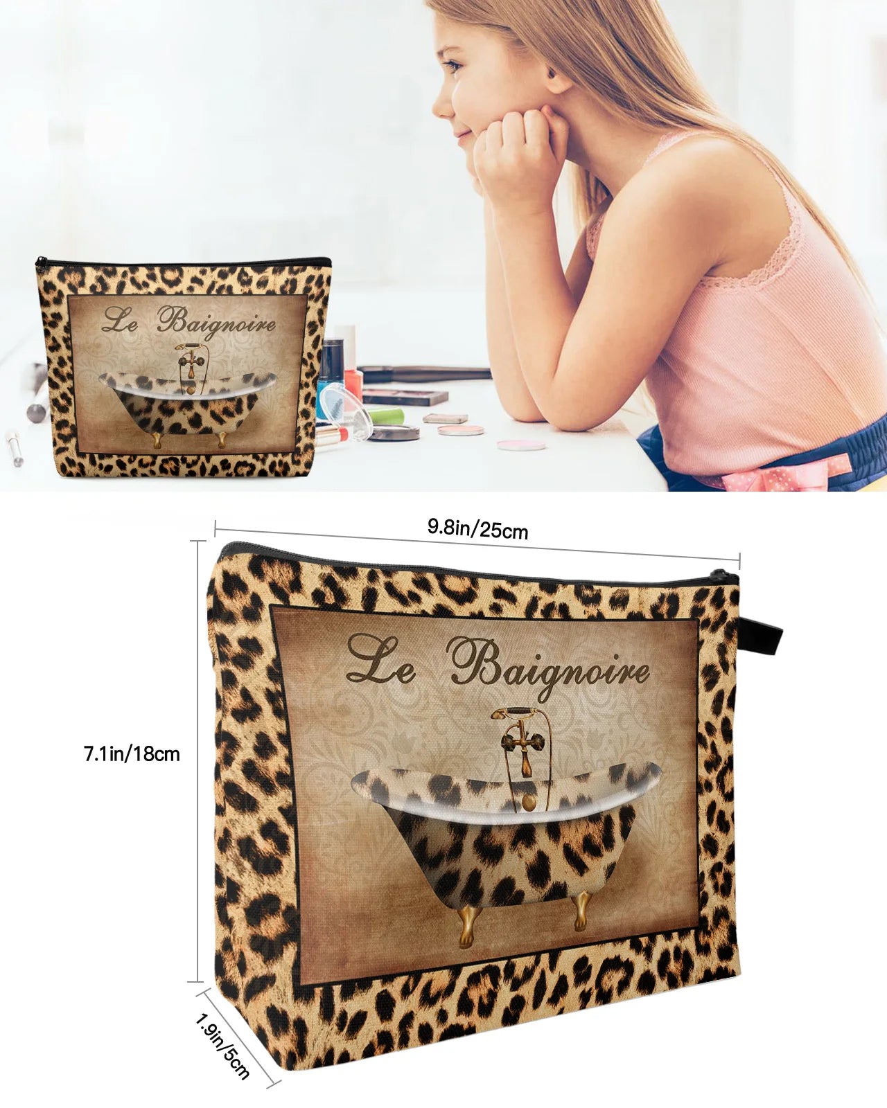 NEW Luxury Leopard Skin Texture Bathtub Large Capacity Travel Outdoor Evening Party Shopping Airport Cosmetic Make-Up Bags Accessories Supplies Portable Makeup Storage Pouch Women Waterproof Case