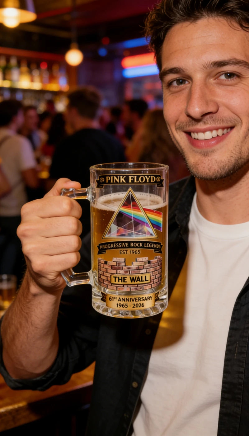 1965–2026 Pink Floyd 61st Anniversary Commemorative Beer Tankard, Dark Side of the Moon Prism Collectible Glass Mug Collectible Barware Pub Bar Restaurant Drinkware Decoration