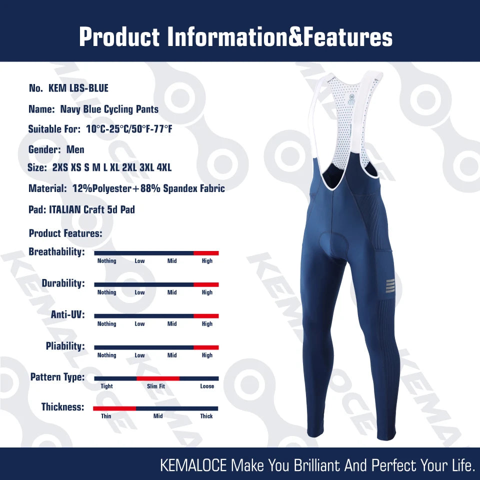 Cycling Long Pants Men Autumn Blue&Grey Gel Pad Reflective Bike Bib Pants Breathable Bicycle Trousers With Rear Pocket