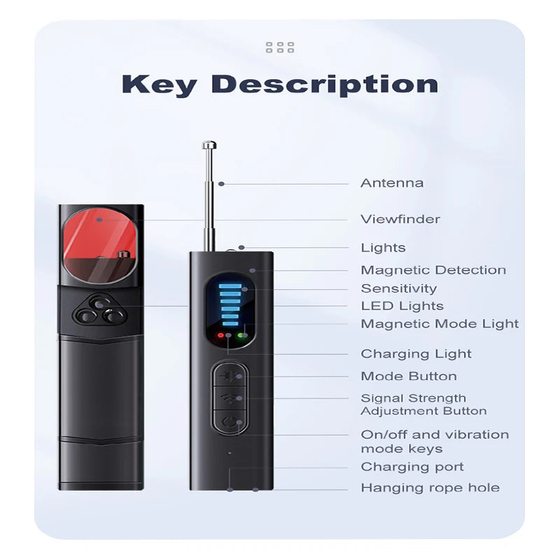 NEW Arrivals Top Quality Hidden Camera Detector Wireless Signal Infrared Scanner Anti-Location Car GPS Spy Detector Professional Search Devices Security Protection Privacy Spy Accessories Security Supplies