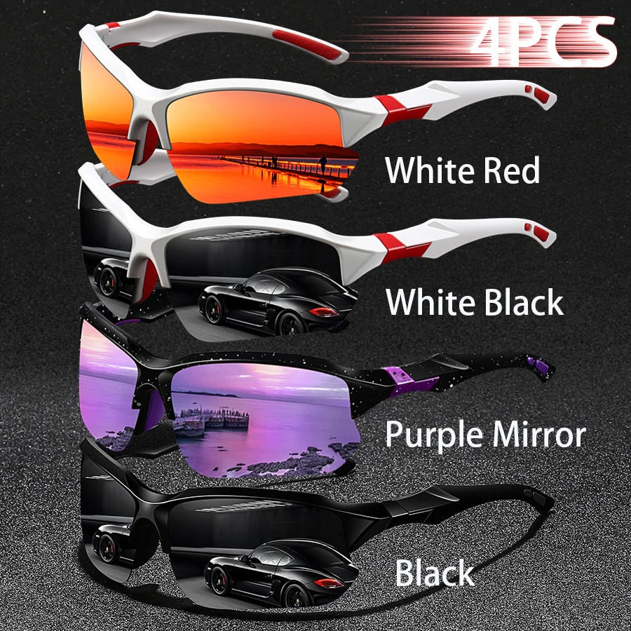 NEW Arrivals 4 PCS Set Night Vision Ice Mirror Sunglasses NEW Fashion Vintage Half Frame Driving Fishing Cycling Sports Sunglasses Men Women Mountaineering Sun Glasses UV400 Eyewear