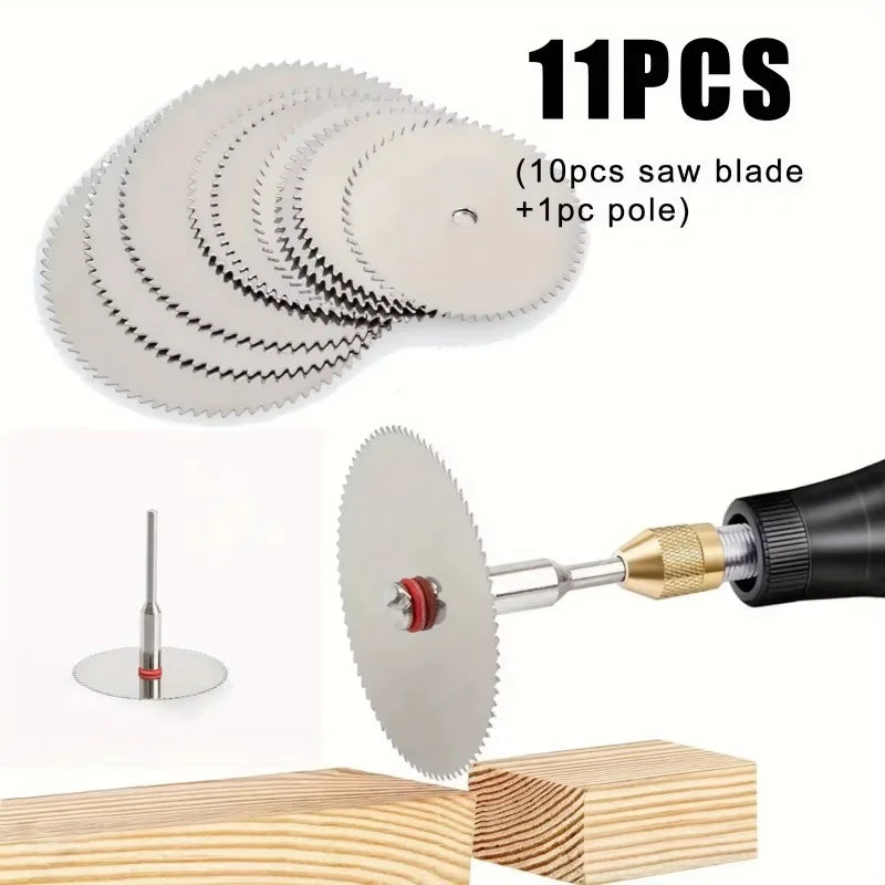 NEW 11PCS Set Mini Circular Saw Blade Set Precision Woodworking Cutting Disc with 1 Rod 22mm 25mm 32mm for Cutting Wood Metal