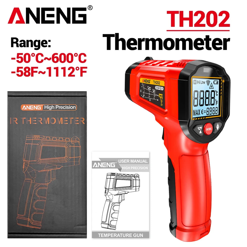 NEW TH202 Infrared Black/Red Color Thermometer Non-Contact -50~600℃ Digital Laser Temperature Meter LCD display Pyrometer Point Gun Tester