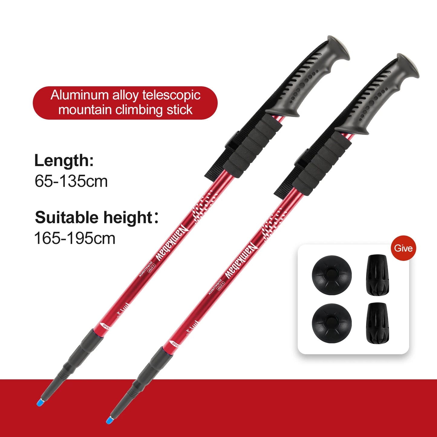2 PCS Set 70-135cm (Length)Climbing Mountaineering Anti Shock Adjustable Hiking Trekking Poles Lightweight Aluminum Walking Sticks 3-Section Telescopic Non-Slip Iced Snow Hiking Camping Sport Activities Accessories