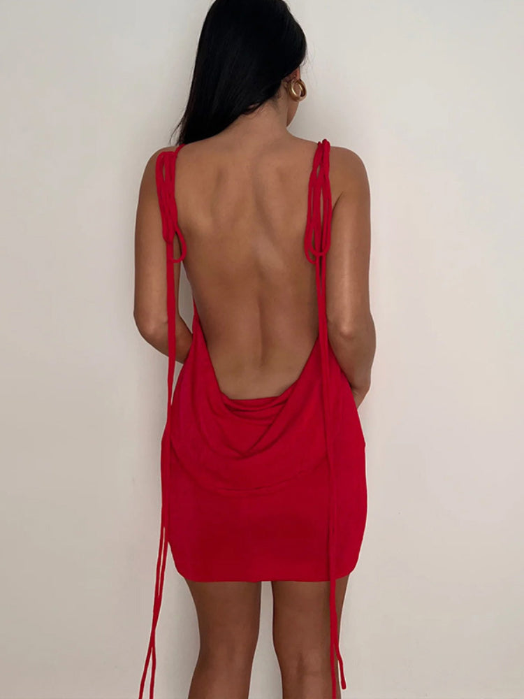 NEW Arrivals Red/Apricot Color Sexy Back Deep Open Backless Slim Velvet Spring Dress Women Long Spaghetti Shoulder Strap Skinny Summer Mini Dress Elegant Evening Beach Party Night Club Dress