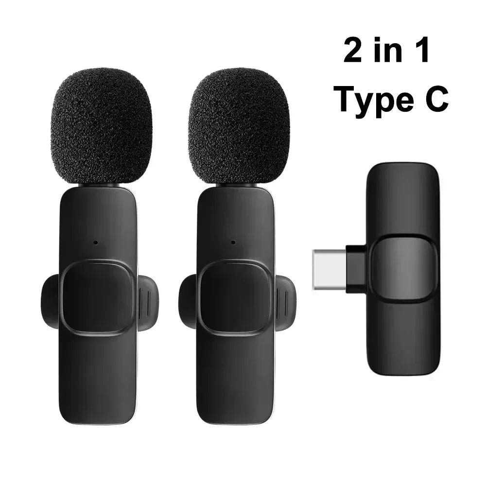 NEW Arrivals 2PCS Set Wireless Lavalier Microphone Portable Audio Video Recording Mini Microphone for iPhone Android PC Camera Live Streaming Gaming Phone Accessories