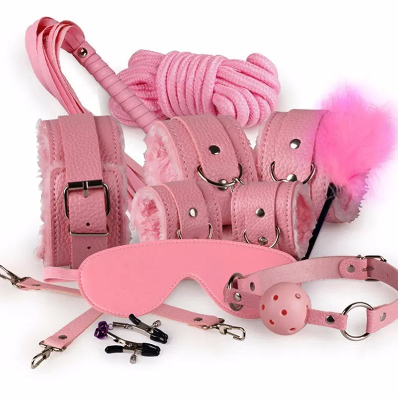 Role-playing 10 PCs BDSM Adult Sex Plush Cuff Lace up Drawstring Sexy Bedding Strap Couple Sex Toy Set Popular