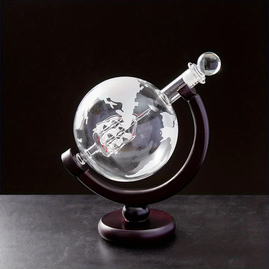 NEW Arrivals Wine Whiskey Decanter Set Globe Wine Aerator Glass Sets Inside Pure Crystal with Fine Wood Stand Liquor Decanter for Vodka Cup Bar Accessories