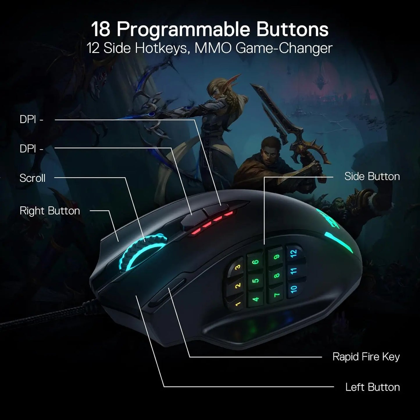 NEW HOT SALE M908 RGB Backlight Wireless LED Luminous USB Wired Gaming Mouse 18 Programmable Mouse Buttons 12400 DPI PC Video Games Mice Computer Laptops Accessories Devices Supplies Electronics Products Tools