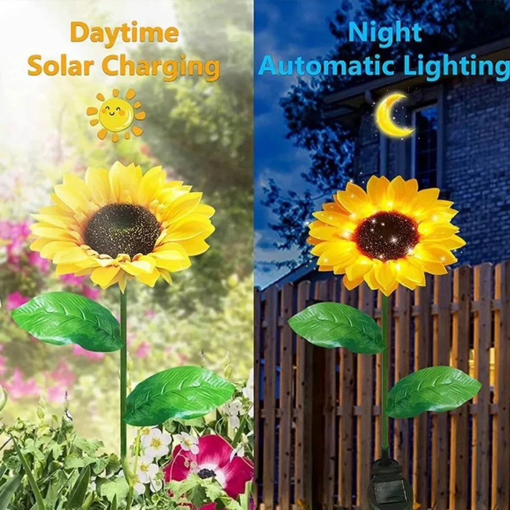 1PCS 3 Heads LED Solar Sunflowers Flower Light Home Decorative Flower Lights Garden Decoration Lawn Lamp Waterproof Landscape Flower Light