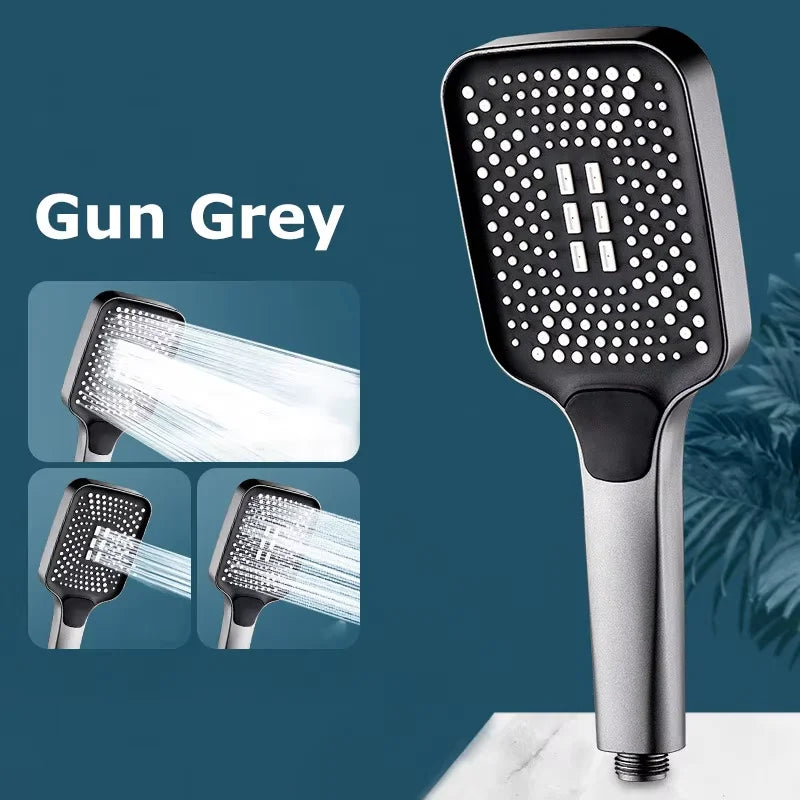 NEW Arrivals Super Power Set Silver Adjustable Thickened Shower Head Square Button Boosting Shower Head Water Outlet Shower Head Set Bathroom Accessories Home Supplies