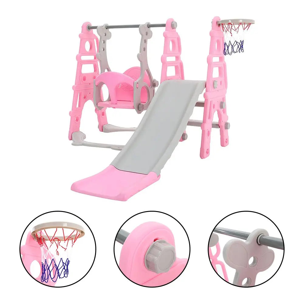 NEW Arrivals Children Toddler Swing and Slide Set with Basketball Hoop Garden Climbing Frame, Outdoor Indoor Large Slide Swing , Pink & Blue Color Kids Sport Games Toys Supplies