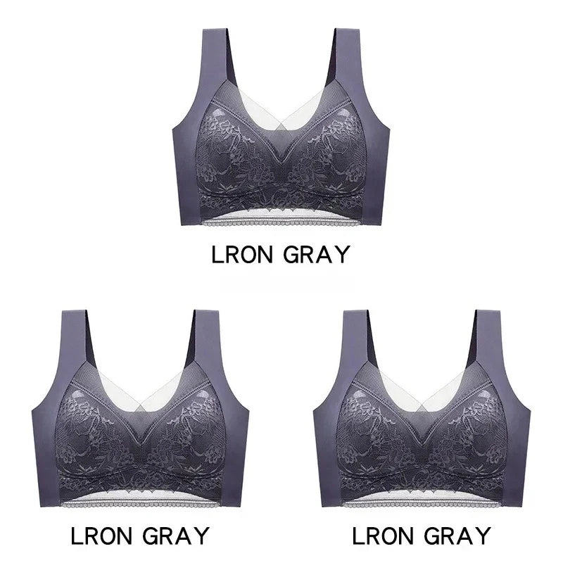NEW Arrivals 3PCS Set 6 Colors/Patterns L-6XL(115KG) Women's Push Up Bralette Wireless Bras - 5cm Natural Lift, Seamless Lace Plus Size No Underwire Comfort