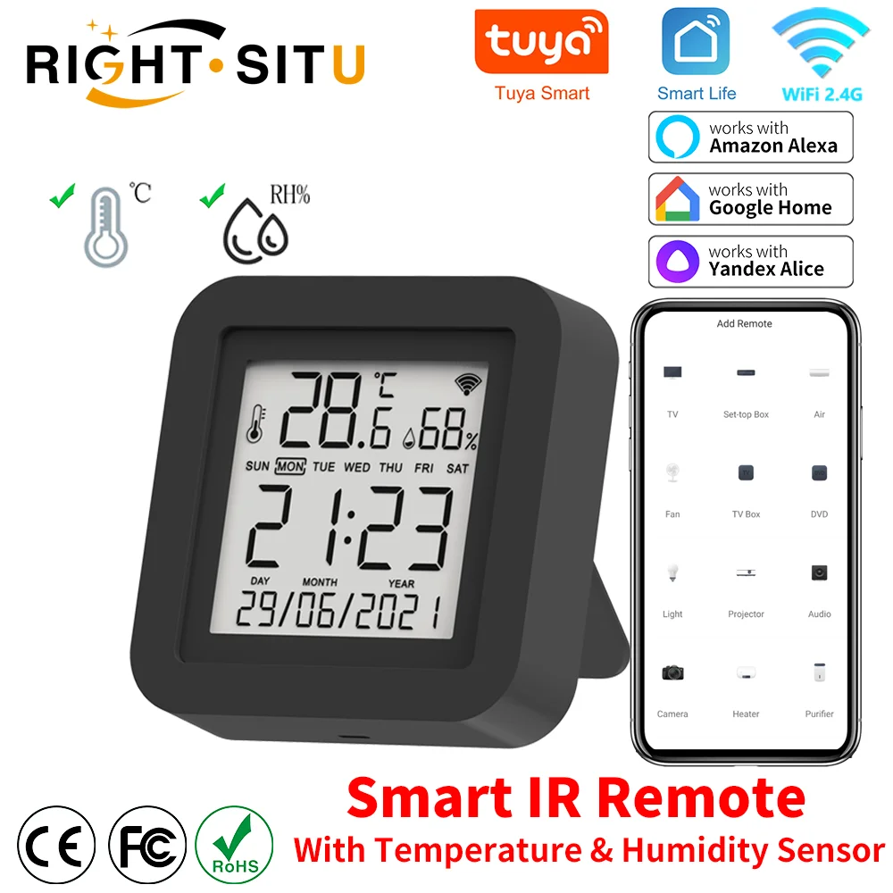 TUYA Smart Universal IR Remote With Temperature Humidity Sensor for Air Conditioner TV AC Works with Alexa Google Home Yandex
