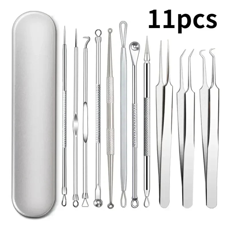NEW Arrivals 11PCS Set Ingrown Hair Tweezers Acne Blackhead Removal Needles Black Dots Cleaner Pore Cleaner Deep Cleansing Face Skin Care Tools Face Care Accessories Skin Care Supplies