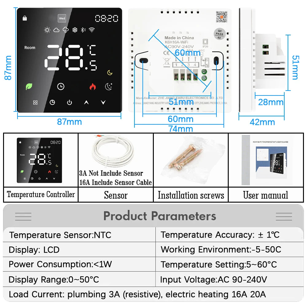 NEW Arrivals TUYA Wi-Fi Smart Thermostat Electric Floor Heating TRV Water Gas Boiler Temperature Voice Remote Controller for Google Home Alexa Support
