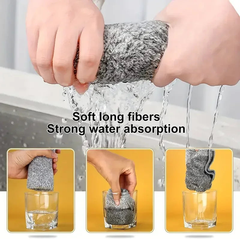 NEW 50/100PCS Set Gray Bamboo Charcoal Thickened Super Absorbent Dishcloth Anti-Grease Kitchen Wiping Rags Microfiber Floor Windows Cleaning Cloths Home Cleaning Supplies