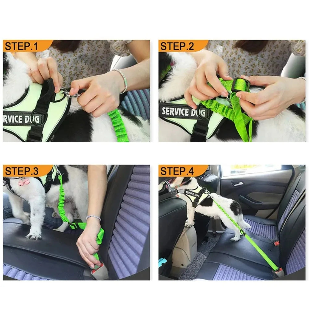 NEW Arrivals Reflective Dog Seat Belt - Adjustable and Durable Harness with Bungee Fabric Belt for Safe and Secure Car Travel Dogs Safety Accessories Pets Supplies