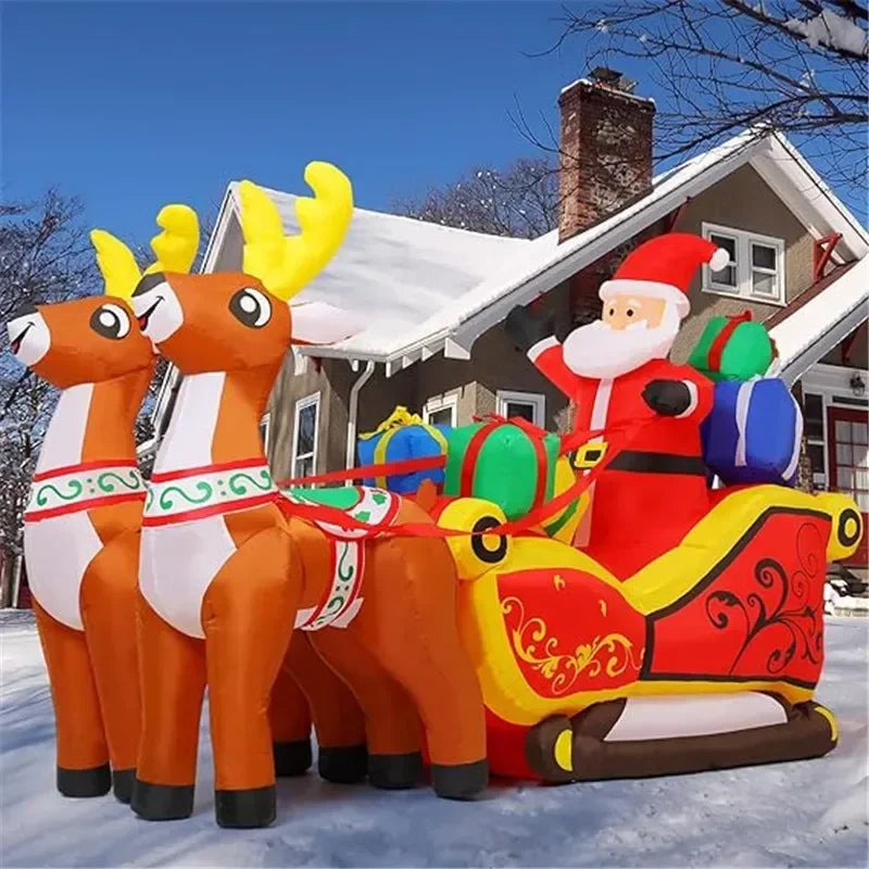 2.1m Length Christmas Decoration Inflatable Toy Santa Reindeer Sled with LED Lights Indoor Outdoor Garden Party Scene Ornament Decoration Supplies Products