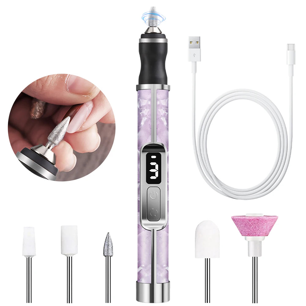 NEW Arrivals Rechargeable Electric Nail Drill Kit with LED Display, Portable Nail File Machine for Acrylic Gel Nails Polishing at Home, Beauty Salon Spa Accessories Cosmetic Supplies