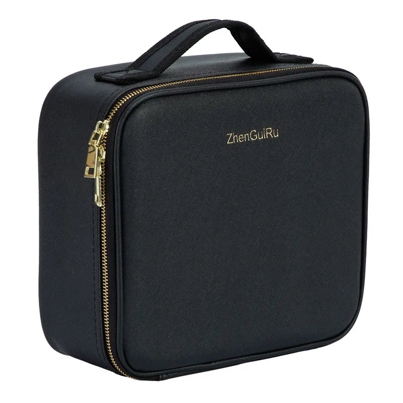 Makeup Train Case with 3 Color Adjustable Brightness LED Mirror Cosmetic Travel Case Adjustable Dividers Toiletry Bag for Lady