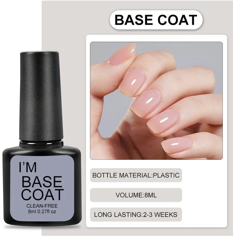 NEW Arrivals 4 PCS Set Top Coat And Base Coat Clear Gel Nail Polish Kit Semi Permanent Nail Art Manicure Soak Off LED UV Gel Varnishes Set Manicure Pedicure Accessories Nail Care Tools Cosmetics Supplies