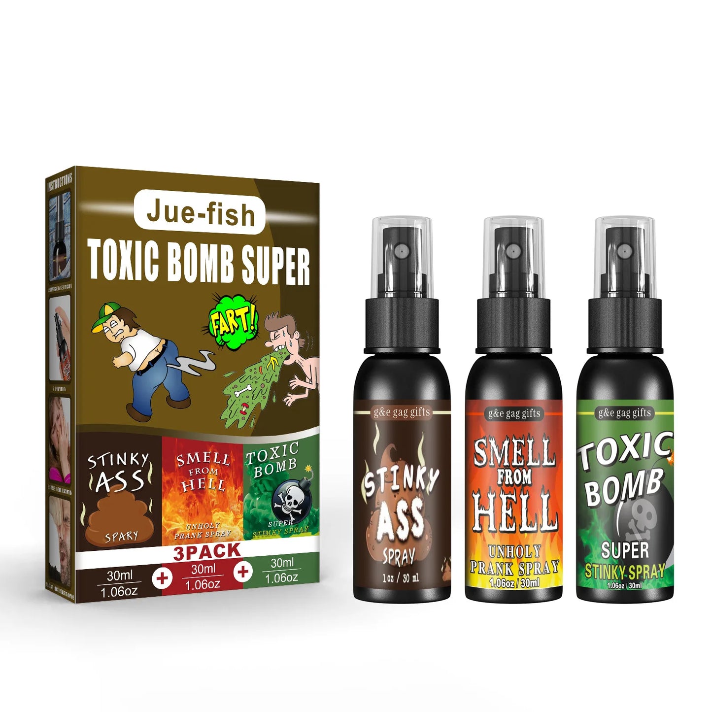 NEW 3PCS Set Novelties Liquid Fart Gag Prank Joke Spray Can Stink Bomb Smelly Stinky Gas Highly Concentrated Family Entertainment
