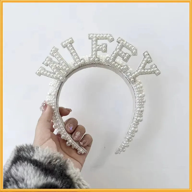 NEW Arrivals Bride to be Pearl Luxury Crown Headband Bach Bachelorette Hen Party Bridal Shower Wedding Party Engagement Rehearsal Dinner Decoration Gift