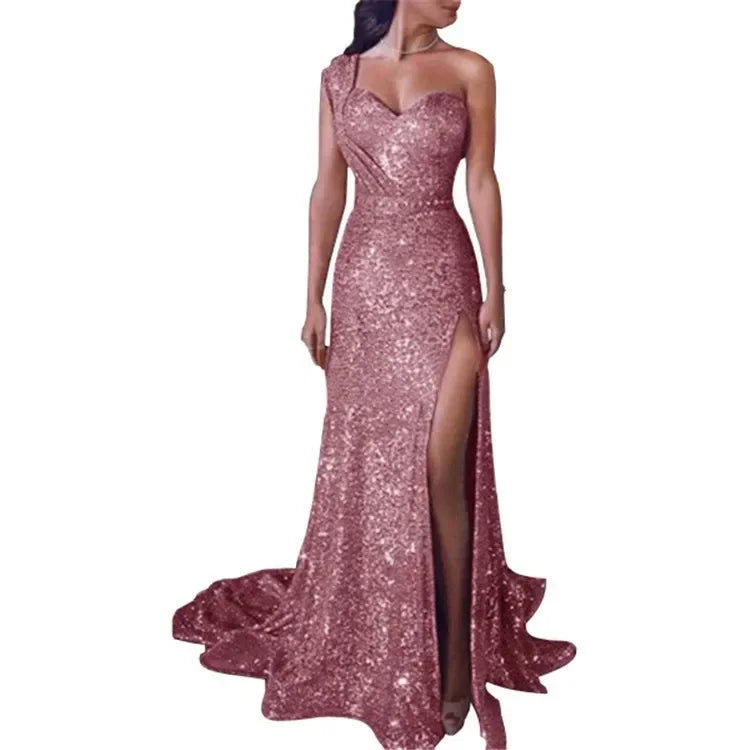 NEW Arrivals M-4XL 8 Colors Women's Wedding Party Dress Evening Elegant Sexy Deep V-Neck One Shoulder Sleeveless Sequined Long Maxi Dresses Ladies Luxury Fashion Clothing Products