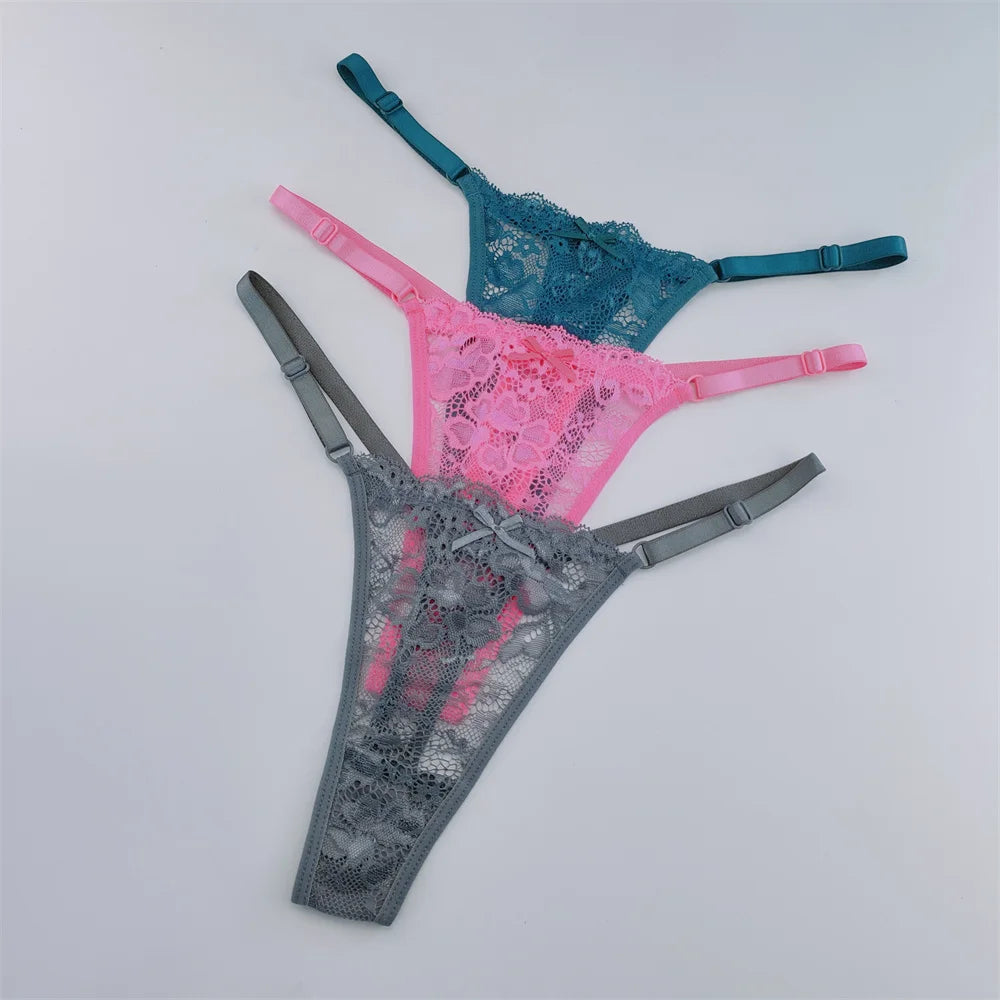 NEW Arrivals 3PCS Set Lace Thongs Women Lace Low Waist Panties Sexy Transparent Underwear Fashion Breathable G-String Ladies Intimates Lingerie