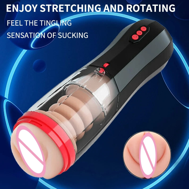 Vibrating Masturbator Cups Realistic Vibrations Adjustable Sex Toy for Men, Lifelike Textured Vagina Pocket Pussy 10 Vibrations
