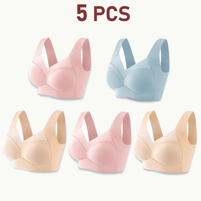 NEW Arrivals 5PCS Set Women Lace Sport Bras Plus Size Seamless Bra Bralette Backless Lady Brassiere Vest Female Gather Shock-Proof Wireless L-3XL