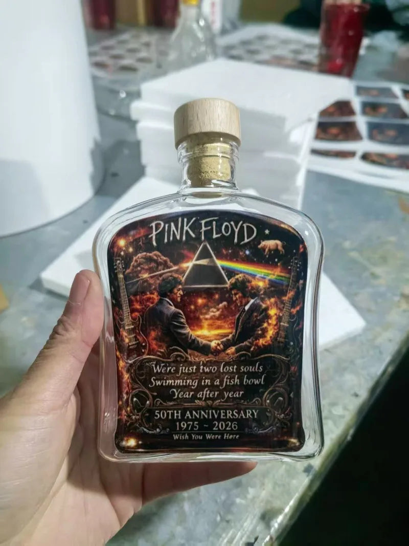 PINK FLOYD Tribute Whiskey Liquor Alcohol Decanter, 50th Anniversary Wish You Were Here Design Liquor Bottle, Premium Gift for Rock Music Lovers Home Pubs Bar Night Club Hotels Barware Supplies