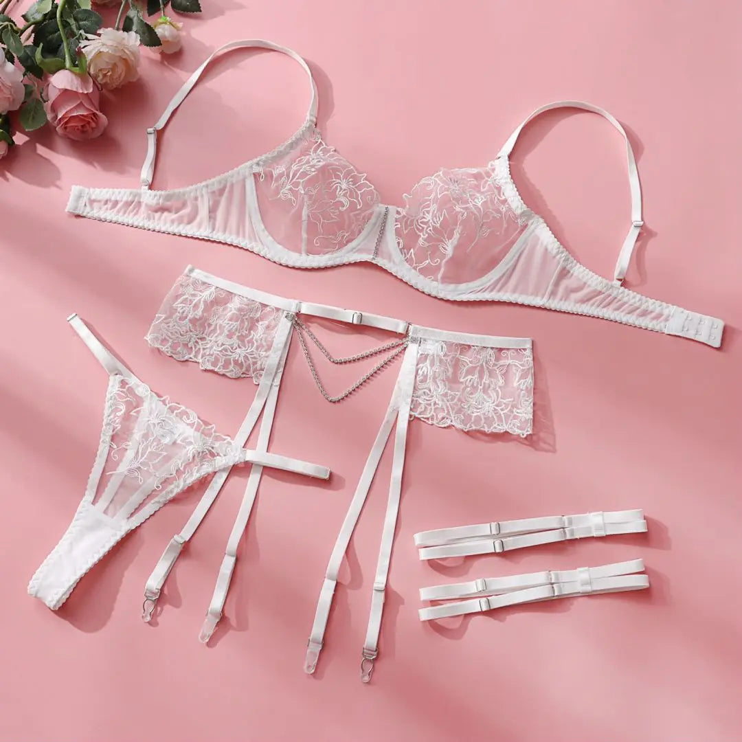 MIRABELLE Rhinestone Chain Lingerie Sexy Women's Underwear Fancy Transparent Kit Sensual Garter Thongs Intimate Erotic Outfits