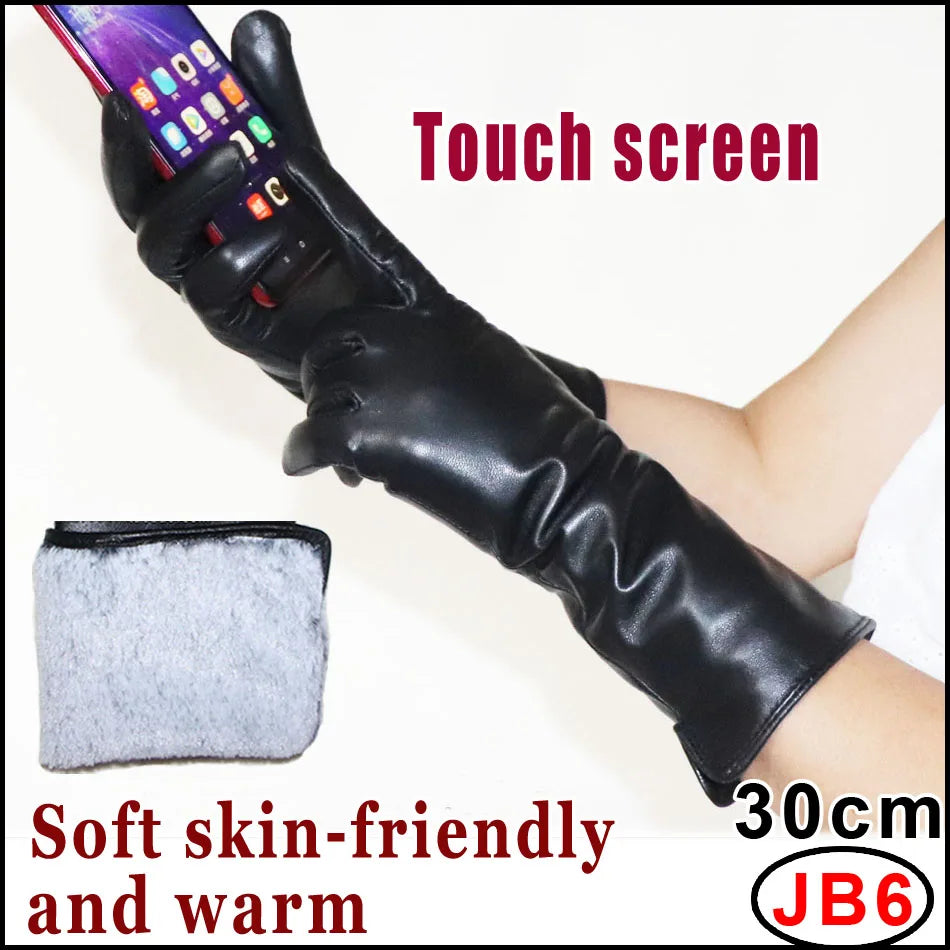 NEW Arrivals Genuine Real Leather Gloves 100% Sheepskin Long Gloves Women's Winter Warm Fleece Lining Over Elbow Arm Sleeves Color Ladies Fashion Apparel Accessories