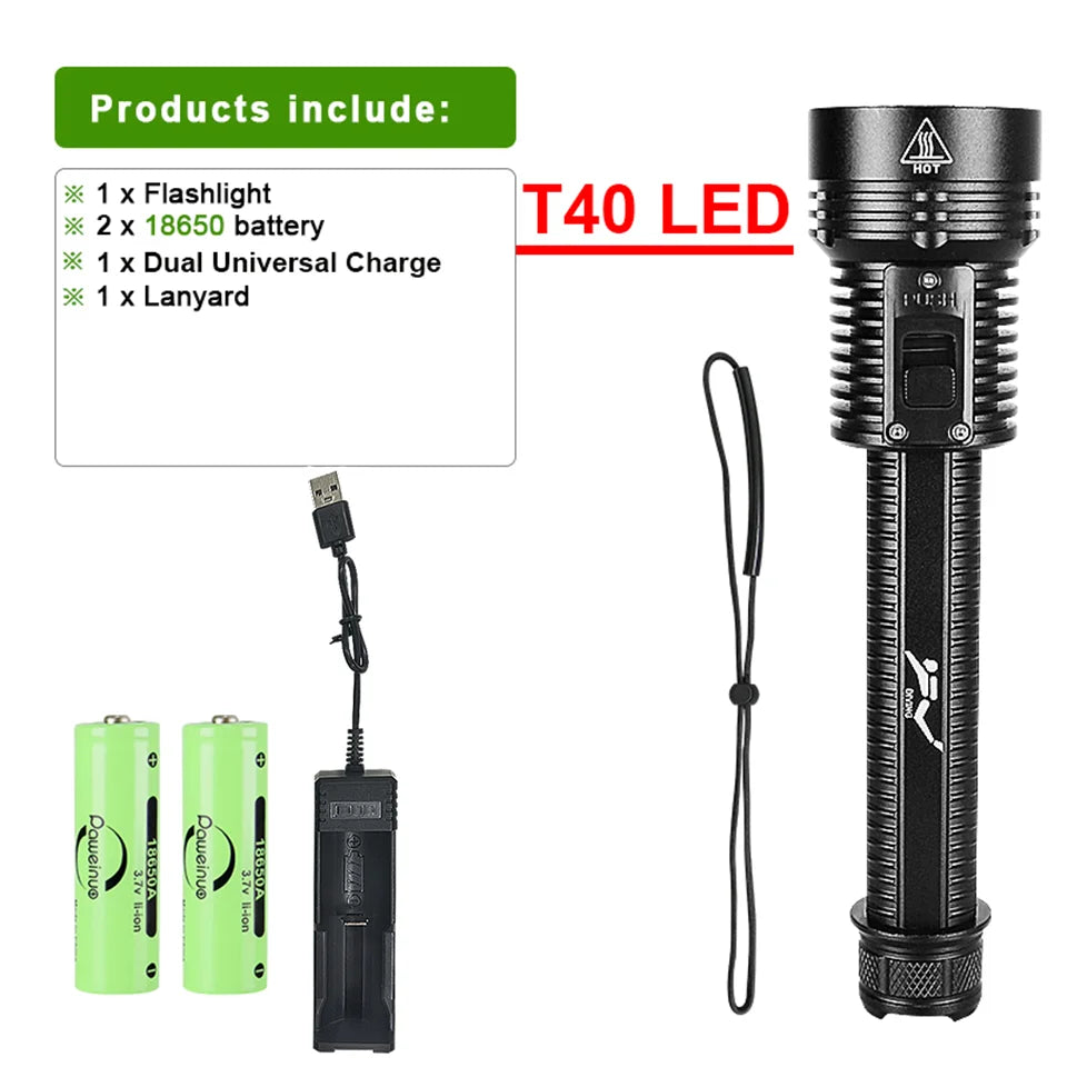 NEW Arrivals Top Quality 600000LM LED Scuba Dive Flashlight Super Bright Professional Diving 500M Underwater Lantern IPX8 Waterproof Fishing Flash Light Water Sports Supplies