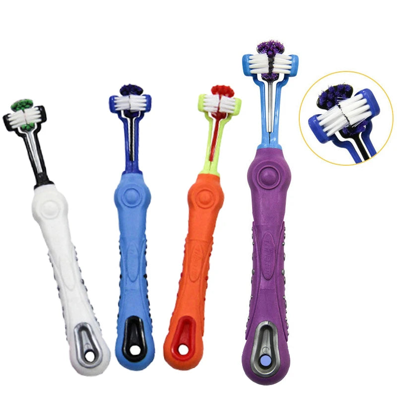 NEW Three Sided 5 Colors Pet Toothbrush Multi-Angle Toothbrush Cleaning Dog Cat Brush Bad Breath Pet Dental Care Cat Cleaning Mouth Hygiene Accessories Pets Supplies