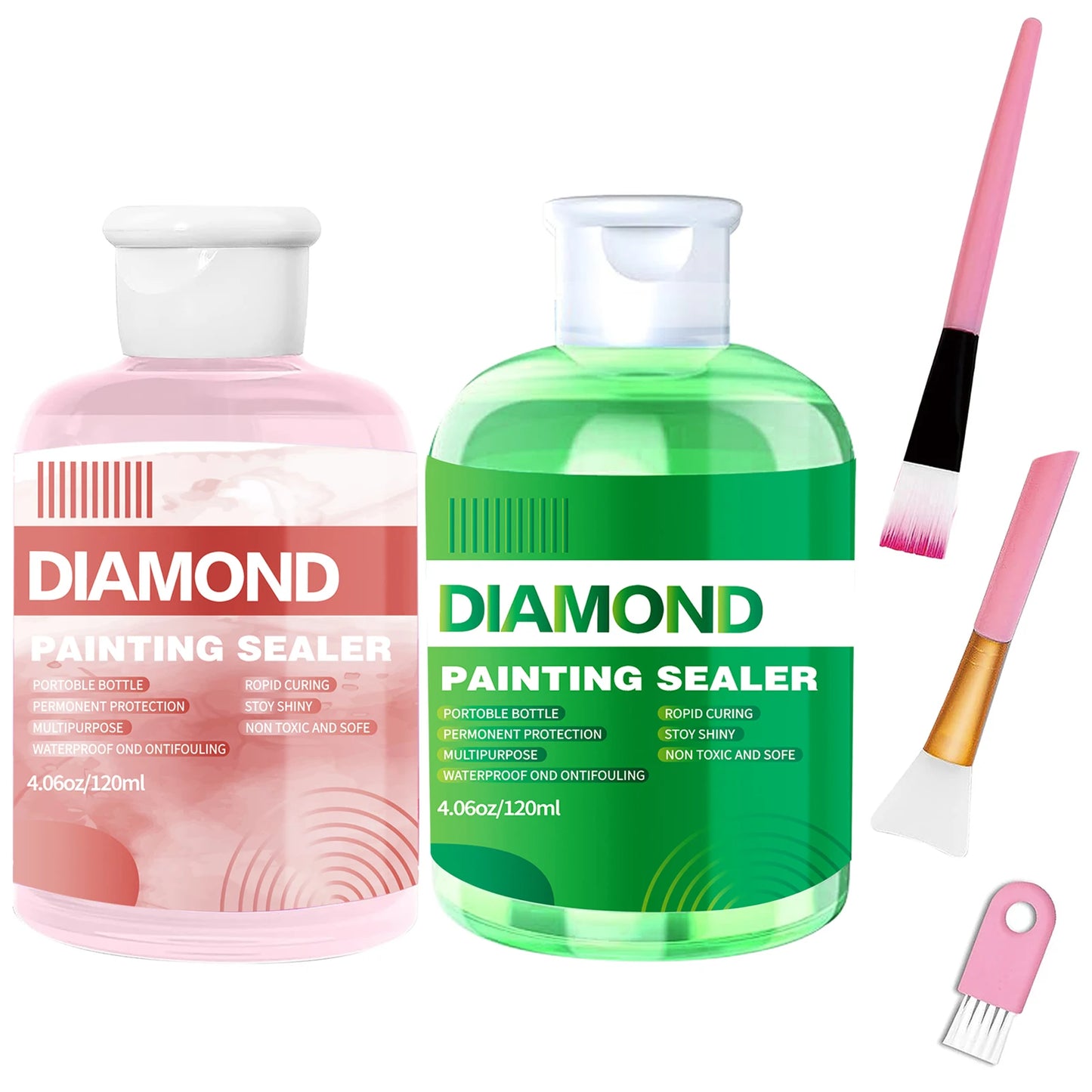 3PCS + Brushes Set Green/Blue/Pink Color Diamond Painting Sealer Kits 120ML/240ML Diamond Art Sealer Puzzle Glue Diamond Painting Accessories
