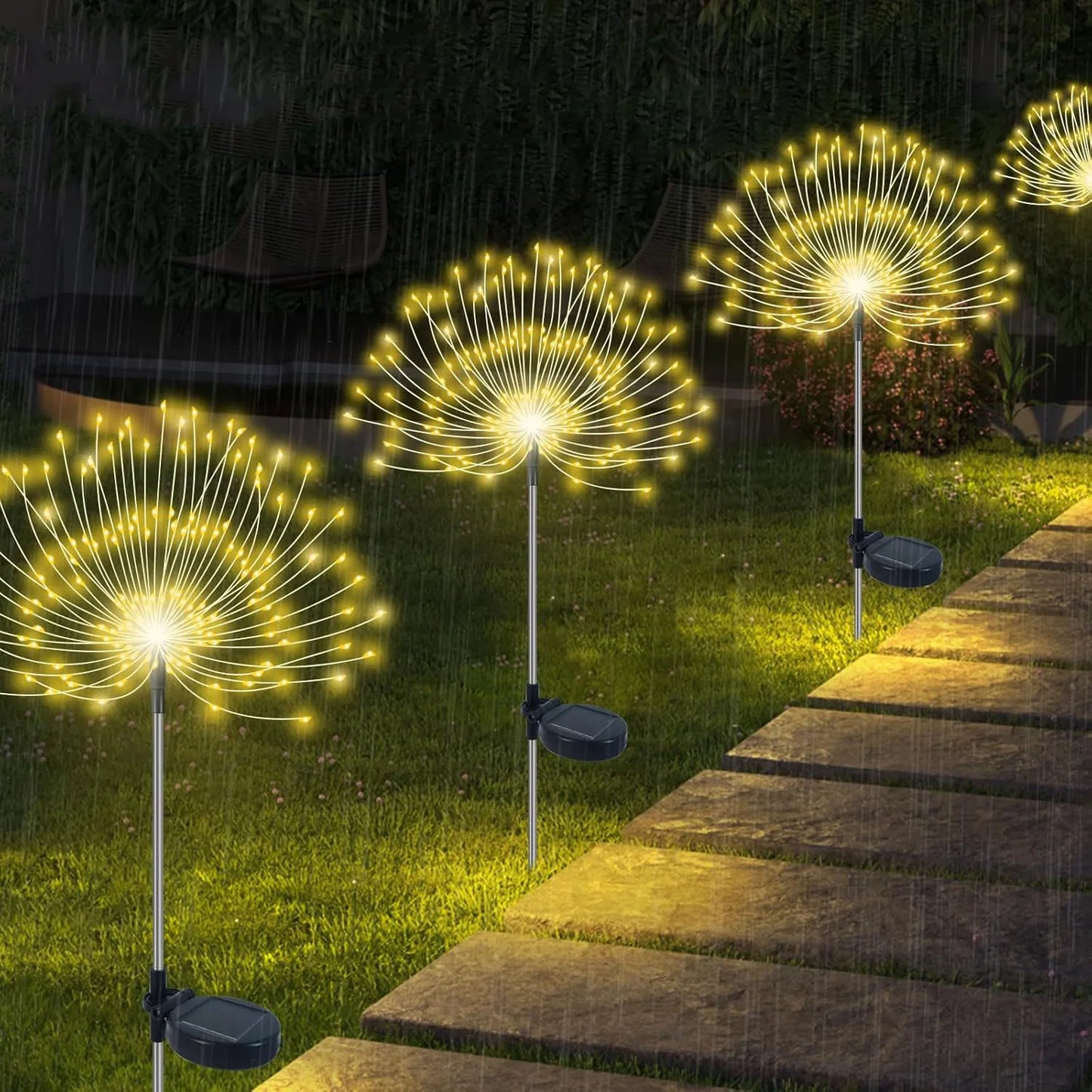 NEW 4PCS Set 200LED LED Solar Fireworks Lights Outdoor Grass Globe Dandelion Lamp for Garden Lawn Landscape Lamp Holiday Light