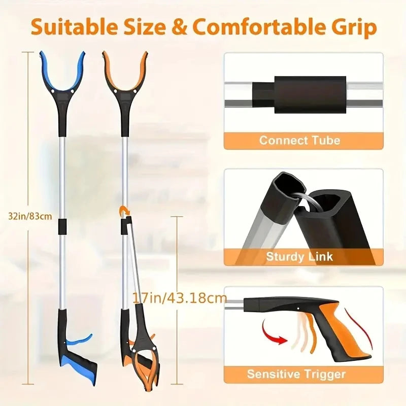1pc 32" Folding Grabber Picking Tool Suitable Elderly Use Wide Claw Mouth Garbage Picker Strong Magnetic Tip Household Gadgets