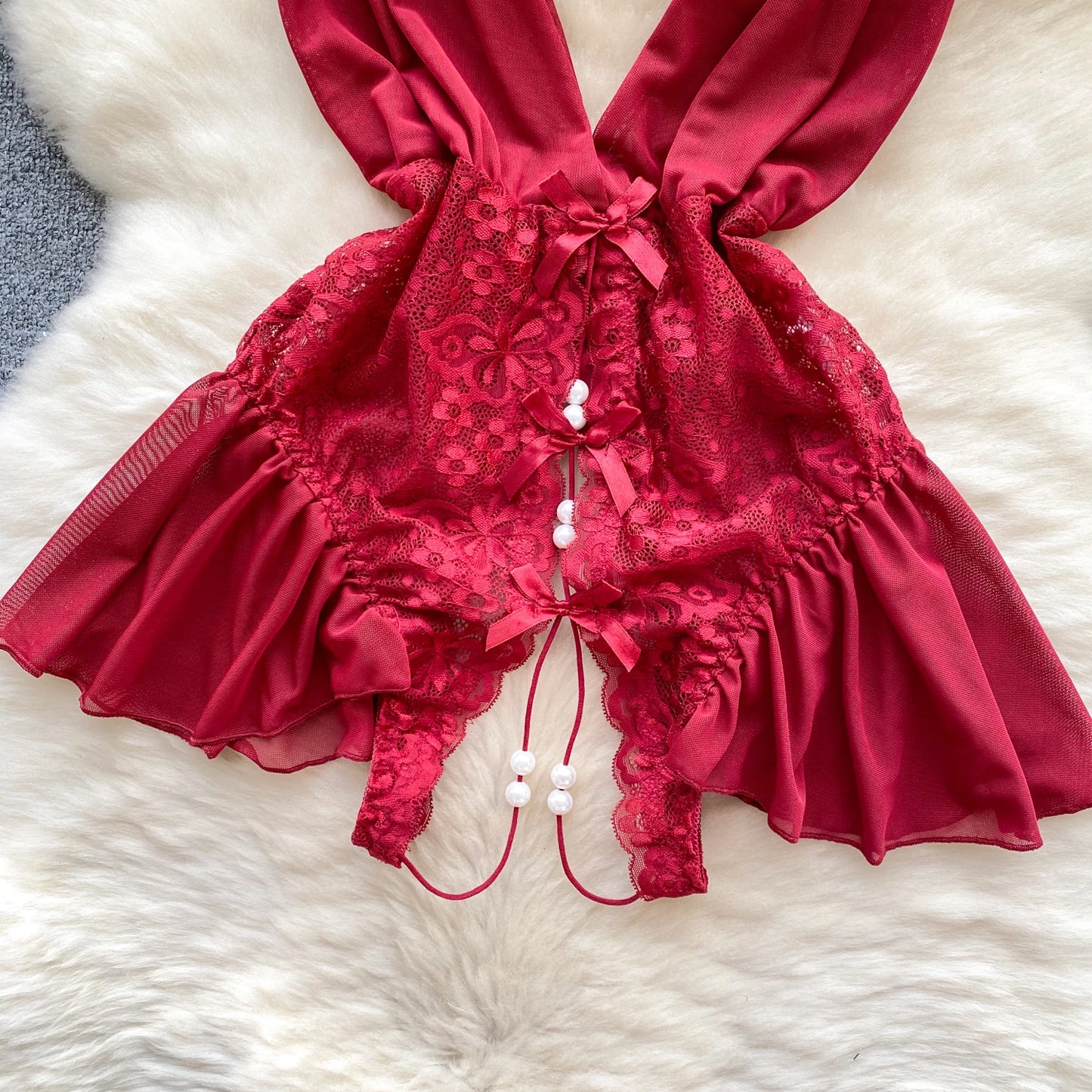 NEW Arrivals Black/Red Beaded Lace Strappy Rompers Jumpsuit Lingerie One Piece Combination Catsuits Skinny Sexy Bodysuits V-Neck Women Solid Clothes