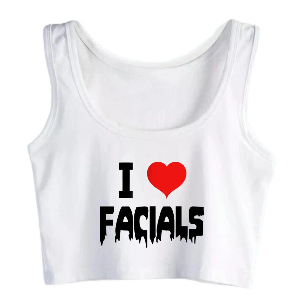 NEW Arrivals S-2XL 3 Colors I Love Facials Design Cotton Sexy Slim Crop Top Women's Humor Flirtatious Style Tank Tops Swinger Funny Naughty Camisole