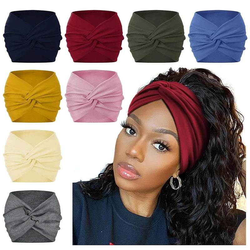 NEW Arrivals 44 Colors/Patterns Sports Elastic Wide-Brimmed Headband Unisex Solid Color Knotted Soft Anti-Slip Warm Turban Bandana Elastic Hairband Ladies Girls Fashion Apparel Accessories Clothing Supplies