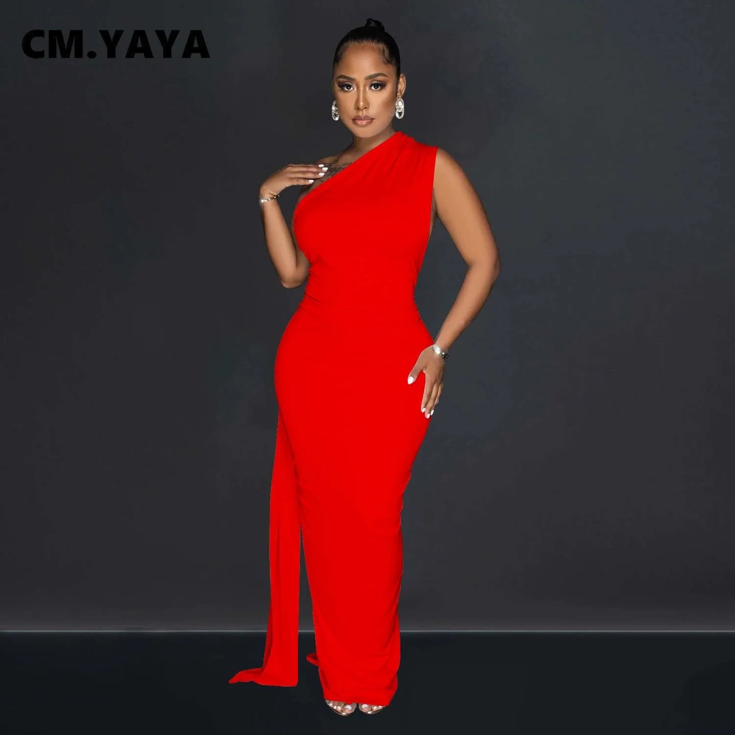 NEW S-2XL 4 Colors Women One Shoulder Sleeveless Roll Splicing Ruched Backless Maxi Dress Vestidos Sexy Clubwear Party Evening Dresses