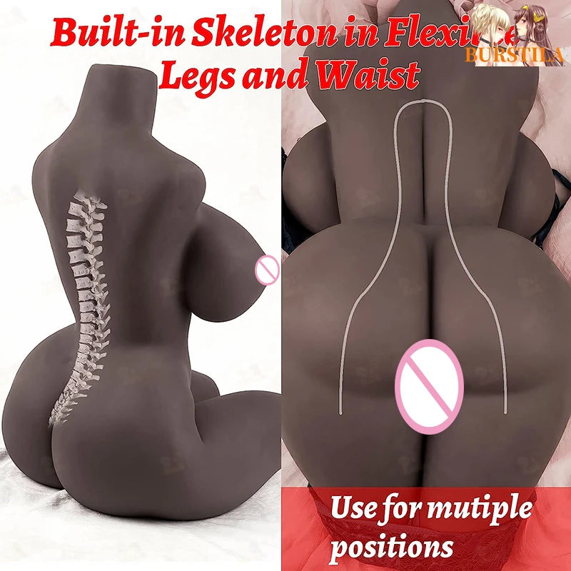 17KG Dummy Dolls and Large Breasts Pudendal Male Appliances Adult Love Dolls Female Body Dolls Male Real Black TPE Silicone