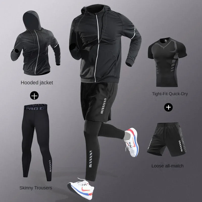 NEW 7PCS Set S-3XL(100Kg+) Plus Size Men's Ice Fiber Quick-Dry Four Seasons Outdoor Running Fitness Full Set/Suit Tracksuit For Marathon, Training Cycling, Jogging, Gym Sweatpants Sports Clothing Supplies