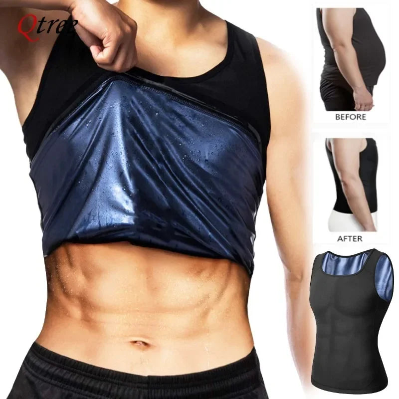 NEW S-3XL Plus Size Men Shapers Polymer Sauna Vest Sweat Slimming Compression Tops with Zipper Waist Trainer Workout Shirt Heat Trapping Suit