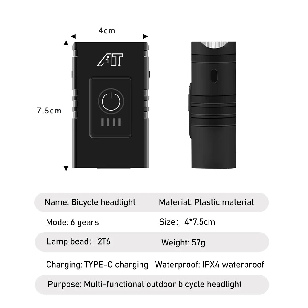 NEW LED Bicycle Front Light Type-C 6 Modes Rechargeable Bicycle Headlight MTB Road Bike Headlamp Easy to Install Cycling Accessories
