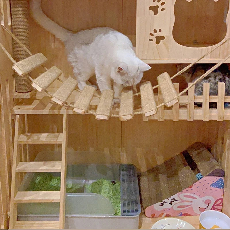 NEW Arrivals Cat Toys Wall-Mounted Activity Cat Wood Sisal Scratcher Climber Furniture Cat Bridge Rope Steps Kitten Climbing Ladder Kitten Post Wall Pets Training Interactive Toys Games Supplies